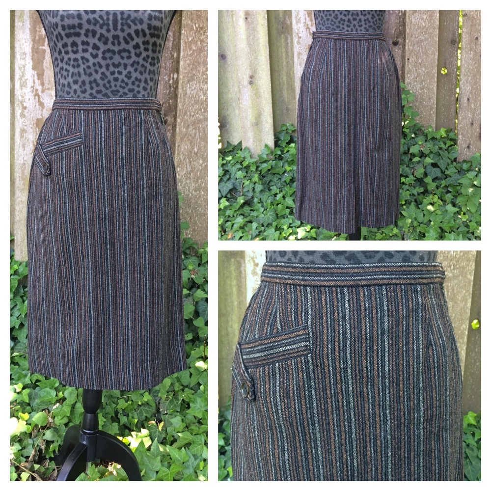 Co Ordinate Vintage Black and Brown Striped Pencil Skirt
